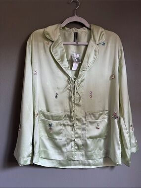NWT Anthropologie oversized green jeweled Top